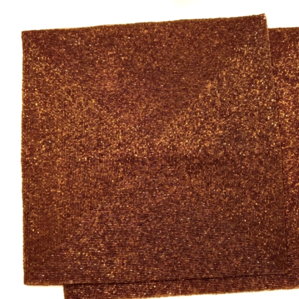 Pottery Barn Beaded Placemat **Pair** Bronze 15" x 15"